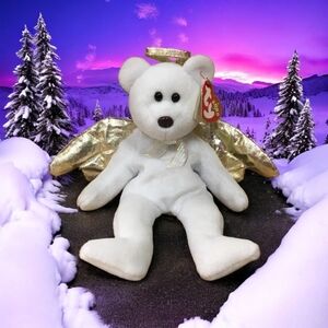 Rare TY Beanie Baby Babies Angel Bear HALO 2 II 2000 Error Nose Brown